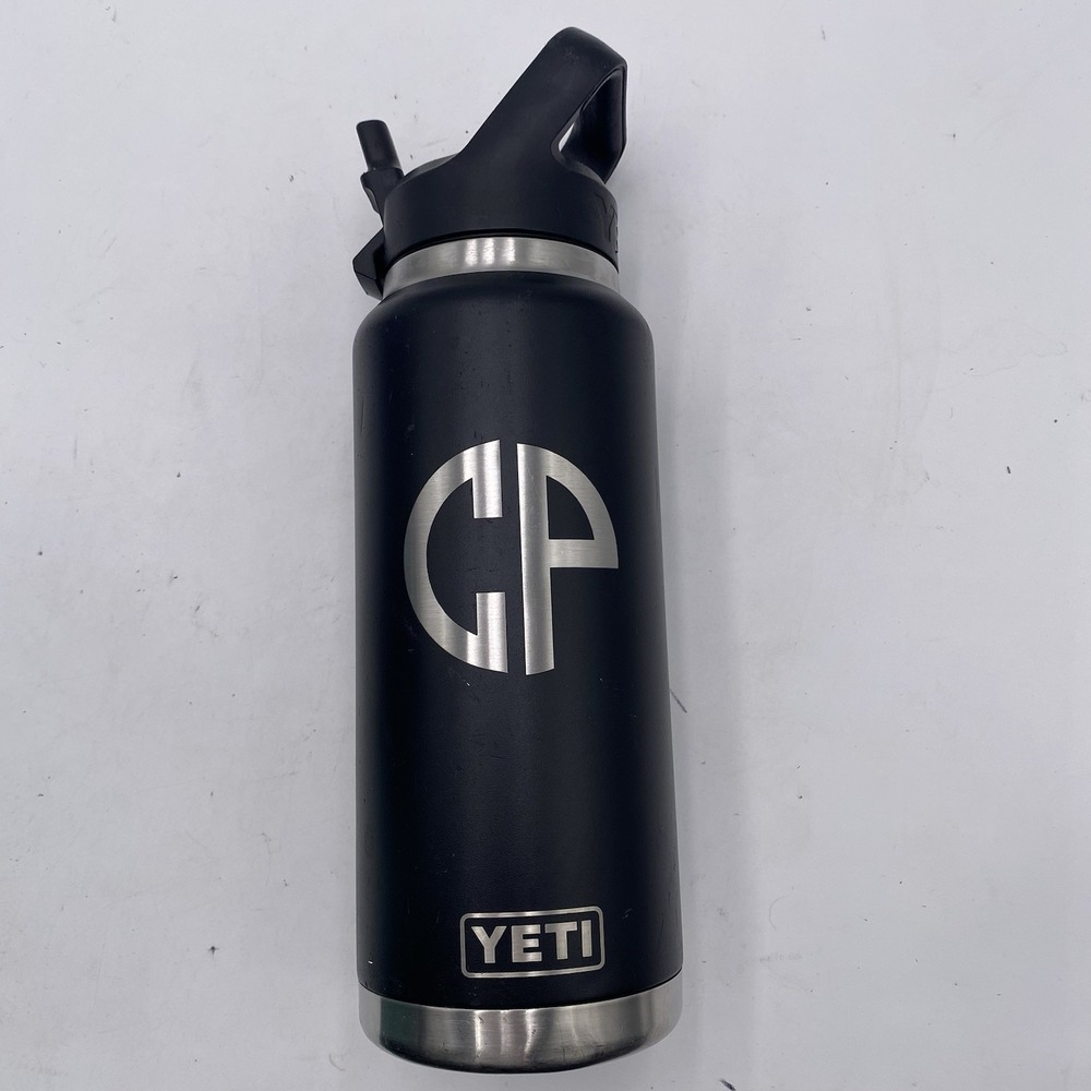 Yeti Rambler 36 OZ‎ Bottle Black Flip Sup Cap SEE PICS Dent Scratching ENGRAVED